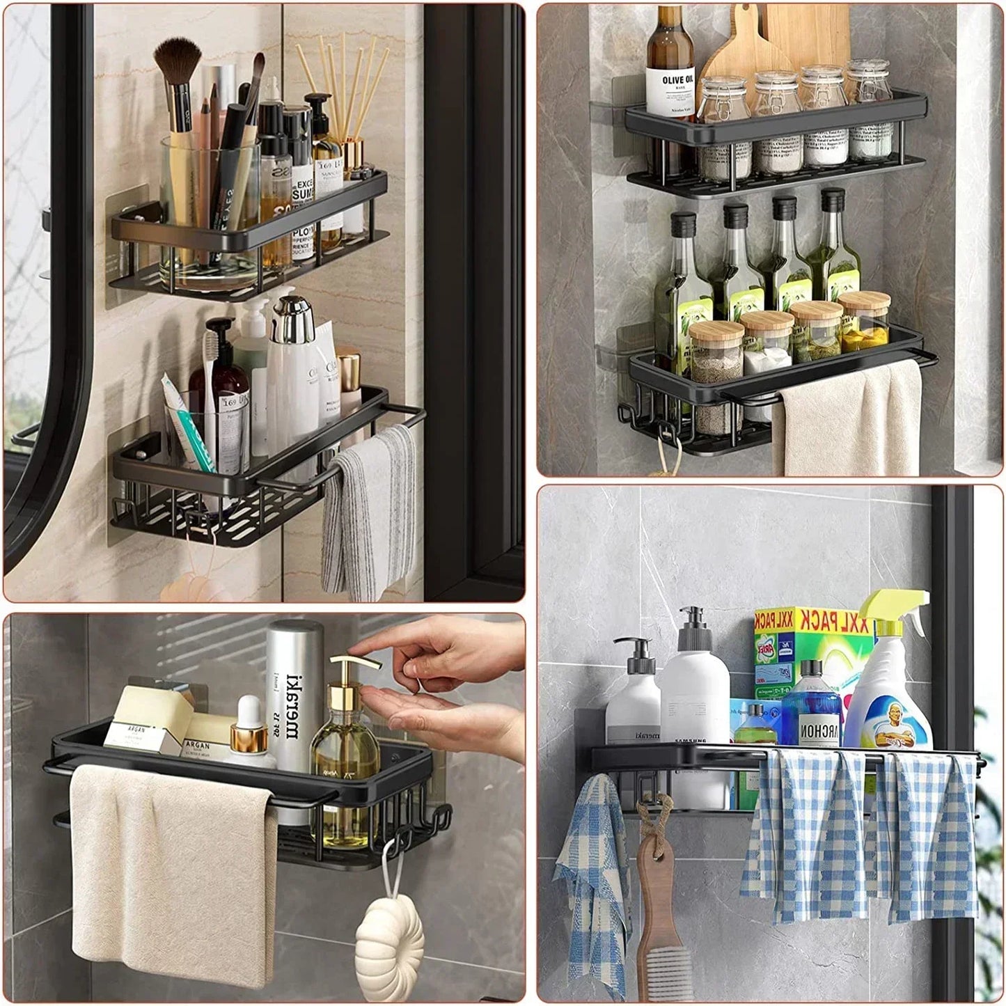 No-Drill Aluminum Bathroom Shower Shelf