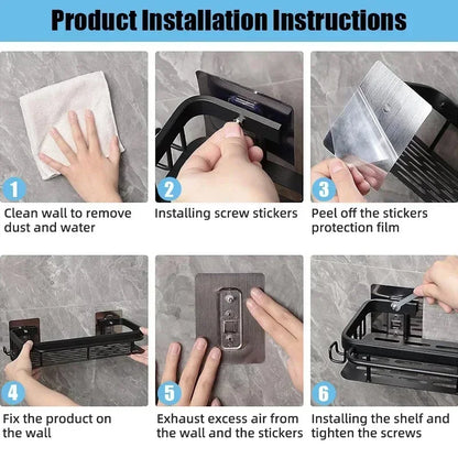 No-Drill Aluminum Bathroom Shower Shelf