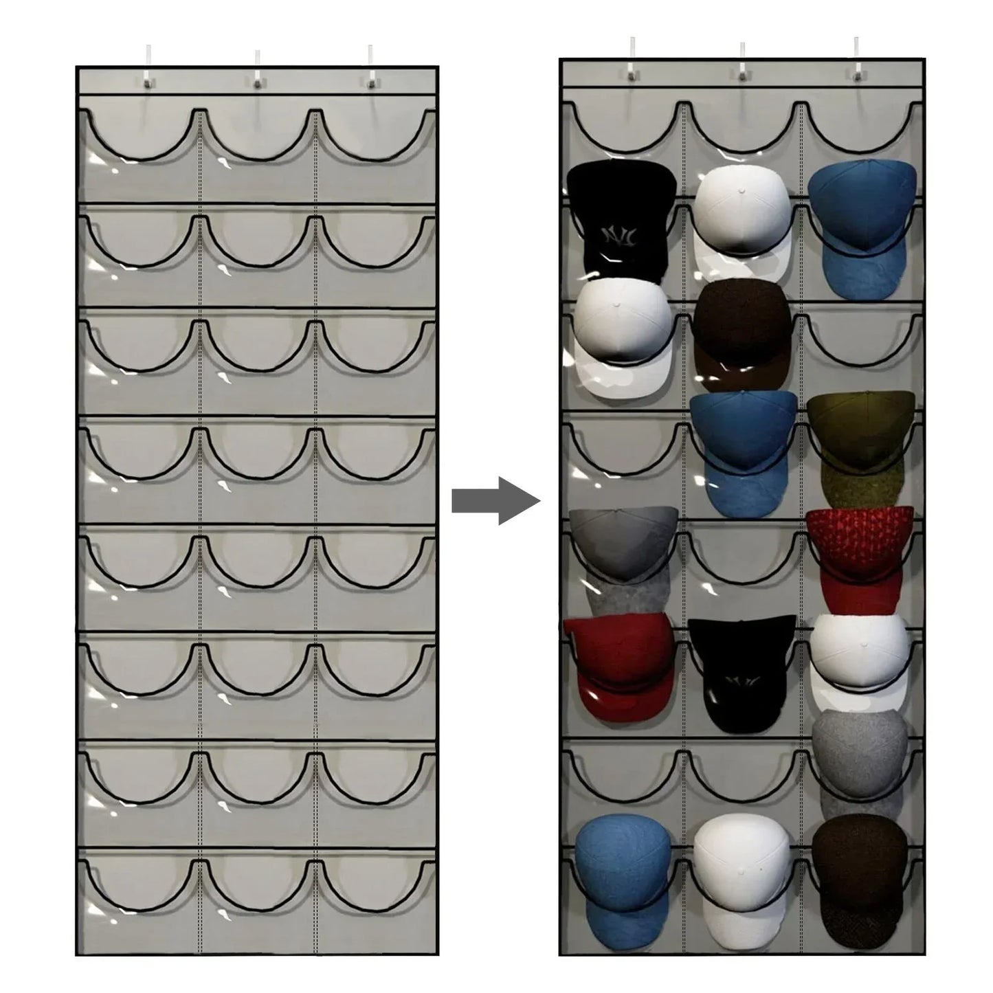 24-Pocket Hanging Hat Organizer for Baseball Caps