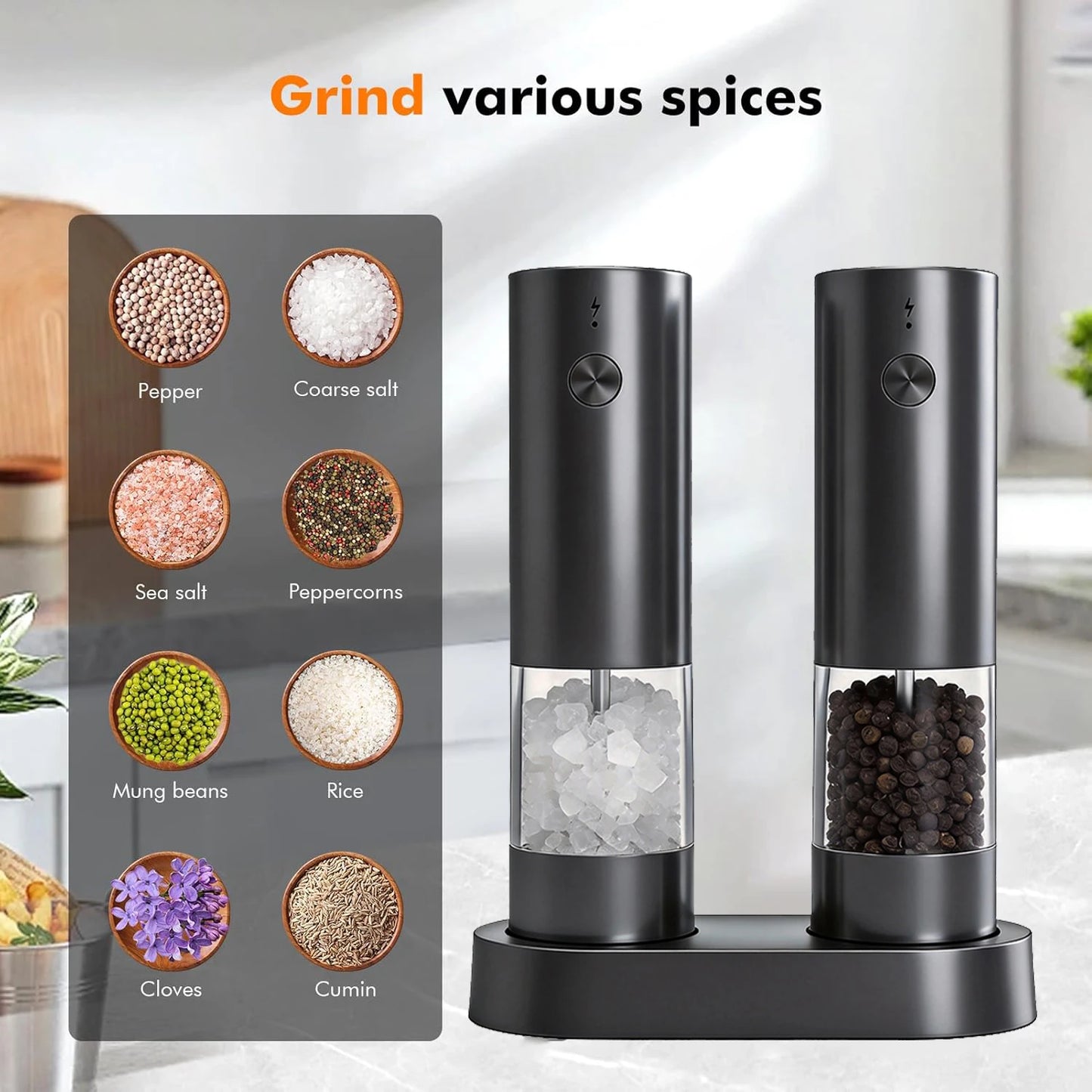Rechargeable Electric Salt & Pepper Grinder Set