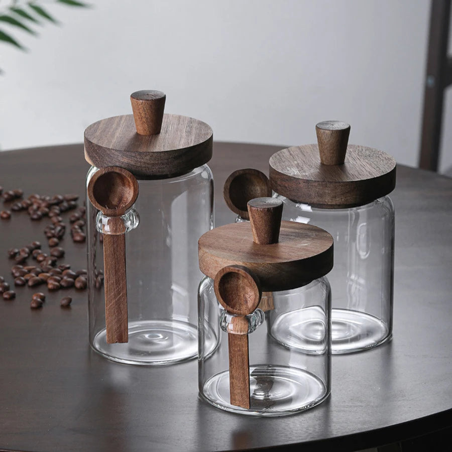 Airtight Glass Storage Jar with Wooden Lid