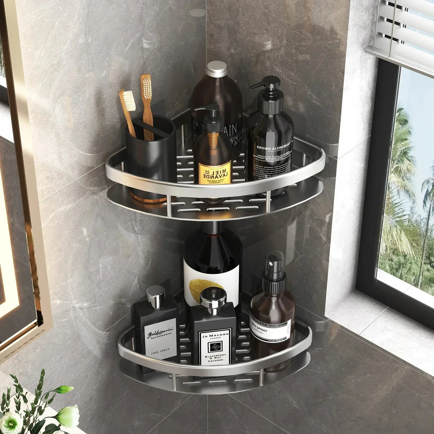 No-Drill Aluminum Bathroom Shower Shelf